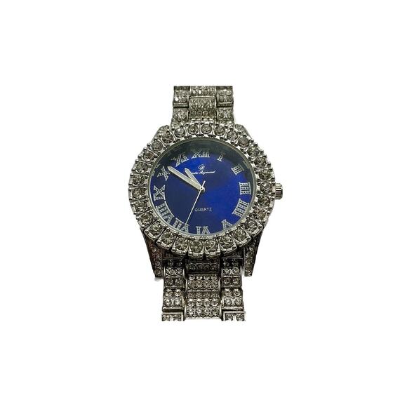 Charles Raymond Men’s Watch Fully Iced Out Bling Blue Dial 44mm New Battery - Picture 1 of 7
